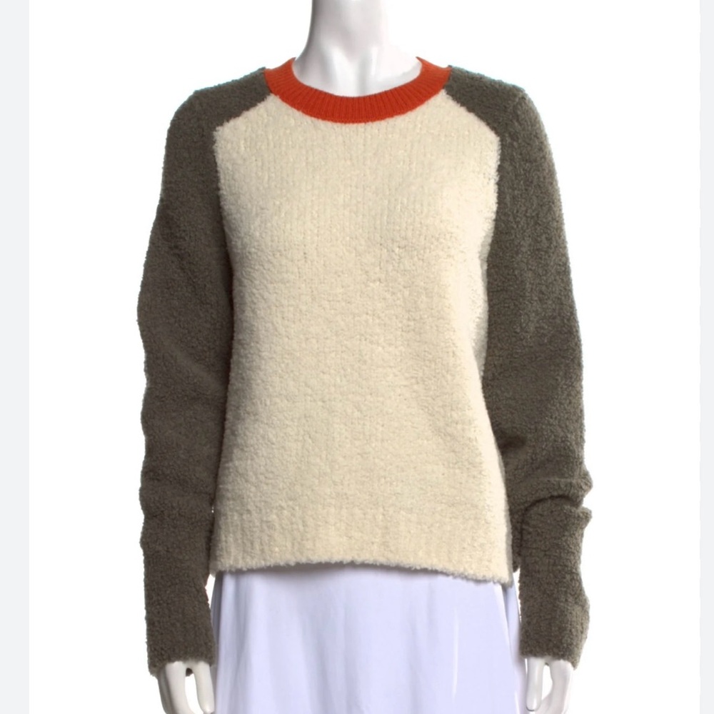 rag & bone Cream and Olive Crewneck Sweater with Orange Trim - Picture 1 of 8